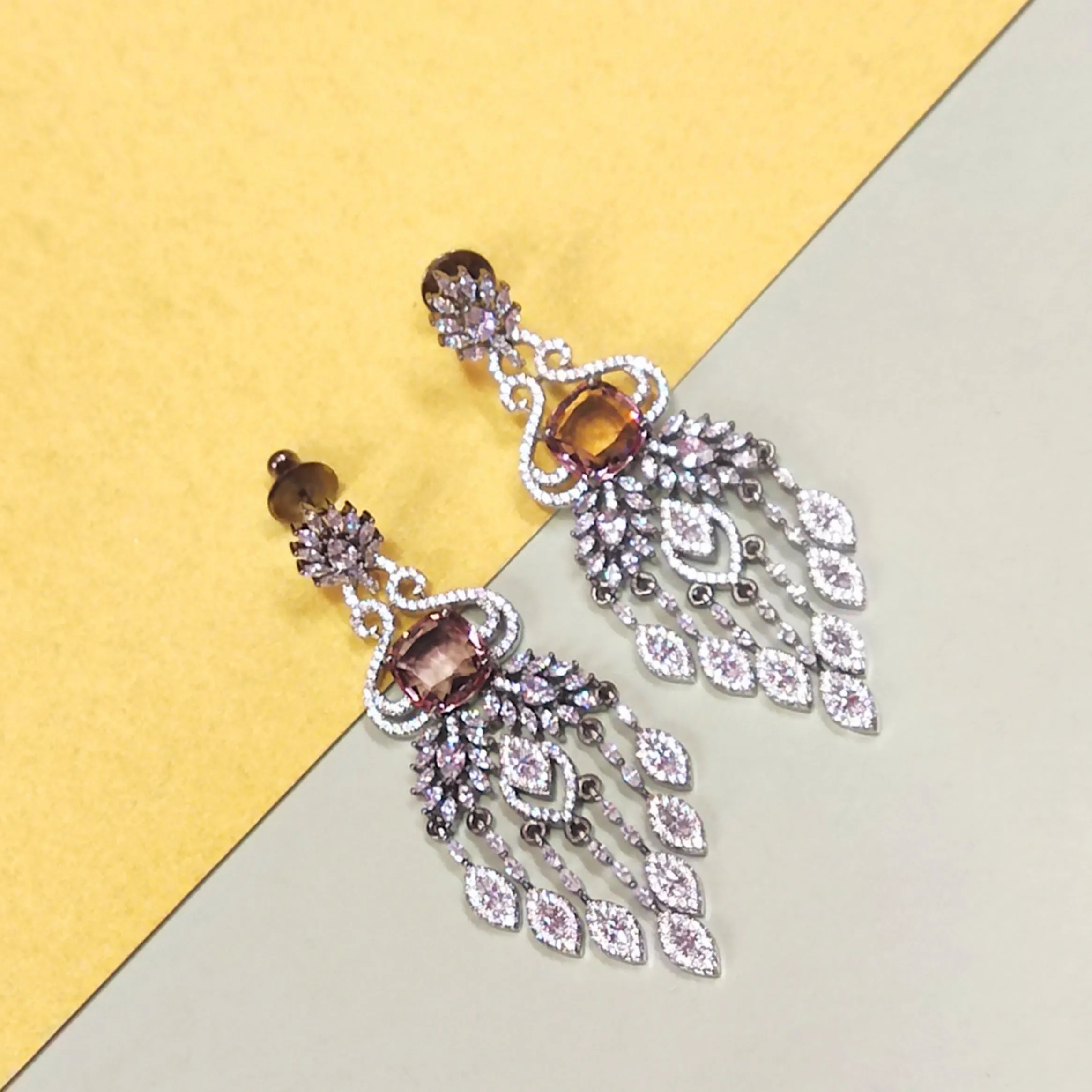 Graceful Victorian Purple American Diamonds Chandelier Earrings for a Timeless Statement