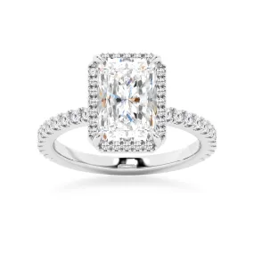 Half Eternity Radiant Cut Moissanite Halo Engagement Ring