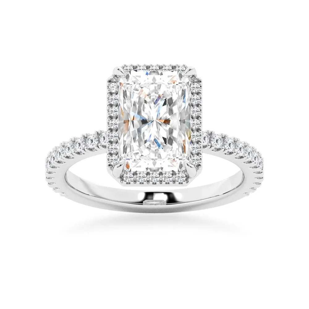 Half Eternity Radiant Cut Moissanite Halo Engagement Ring