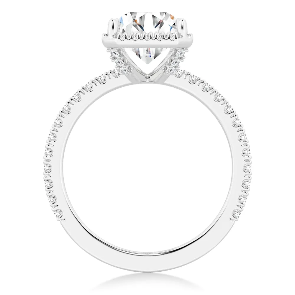 Half Eternity Radiant Cut Moissanite Halo Engagement Ring