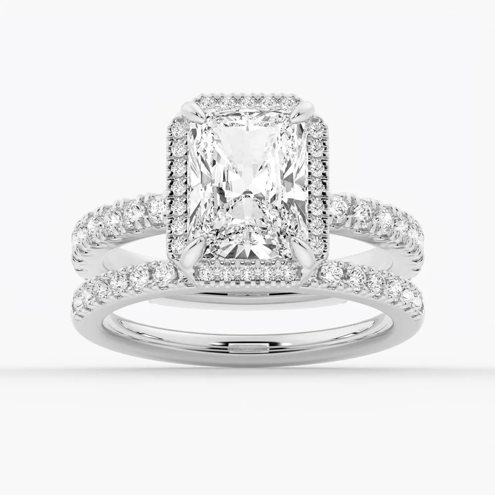 Half Eternity Radiant Cut Moissanite Halo Engagement Ring