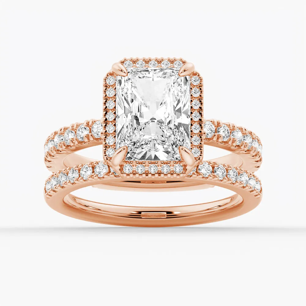 Half Eternity Radiant Cut Moissanite Halo Engagement Ring