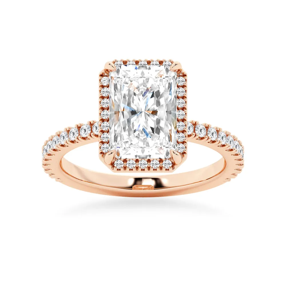 Half Eternity Radiant Cut Moissanite Halo Engagement Ring