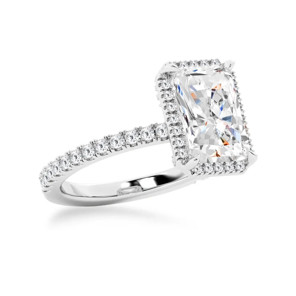 Half Eternity Radiant Cut Moissanite Halo Engagement Ring