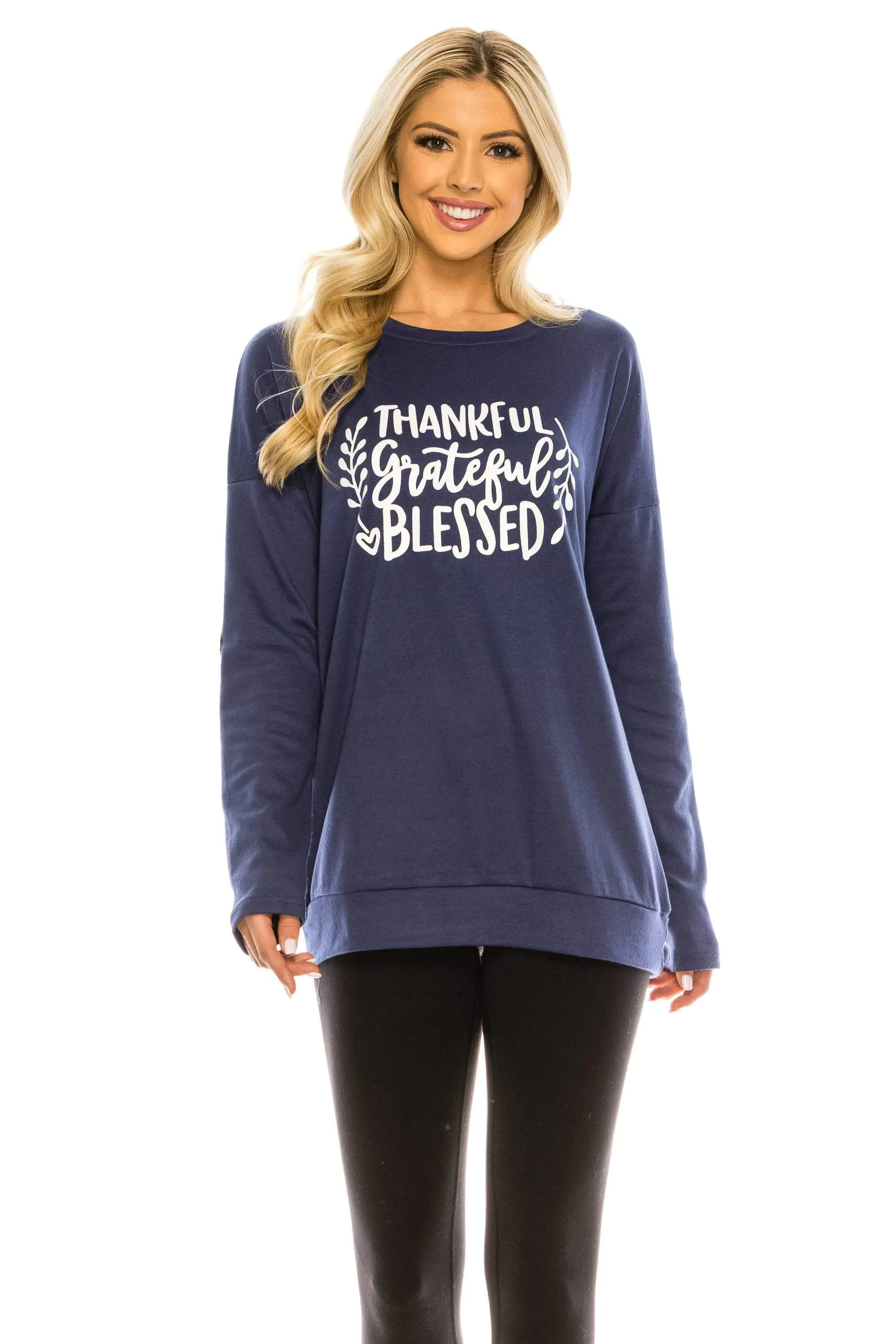 Haute Edition Women's Thanksgiving Tunic Elbow Patch Graphic Tees