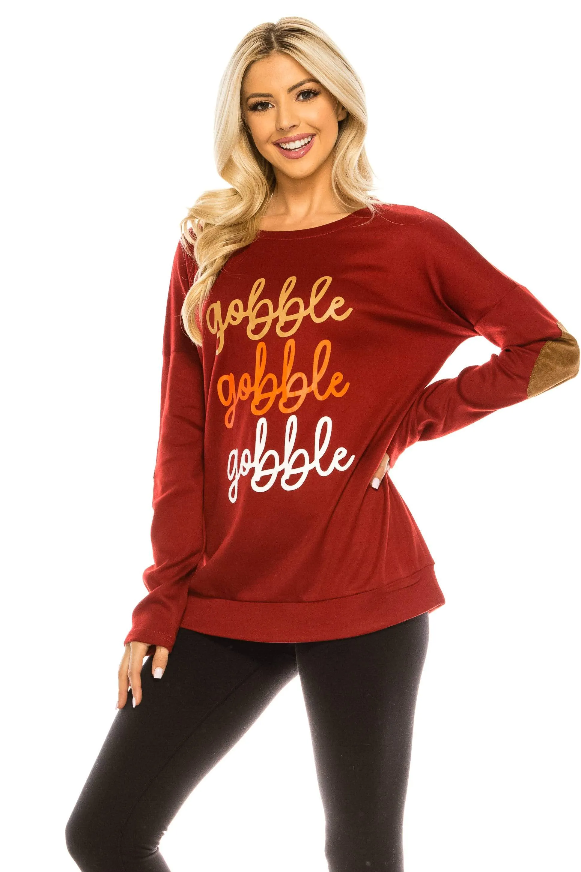 Haute Edition Women's Thanksgiving Tunic Elbow Patch Graphic Tees