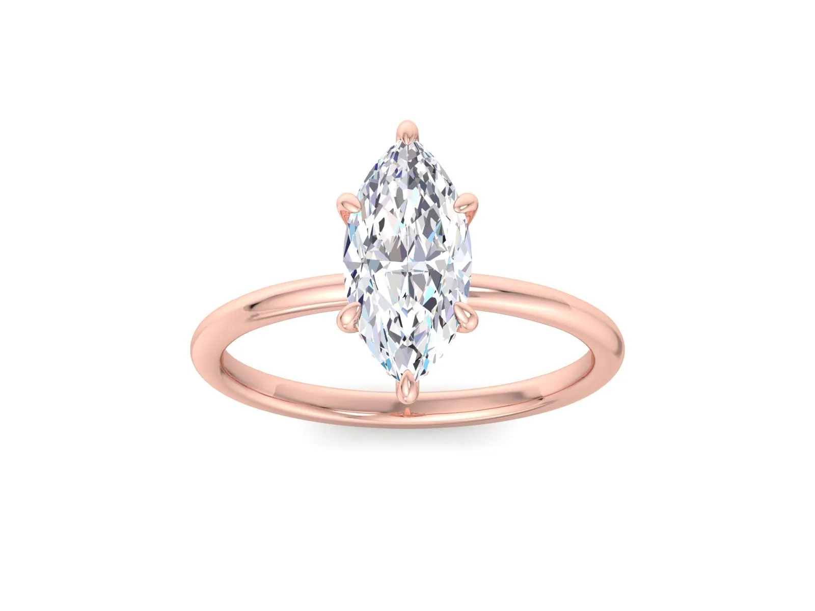 Hidden Halo Marquise Moissanite Engagement Ring 14k Rose Gold, Victorian Engagement Ring