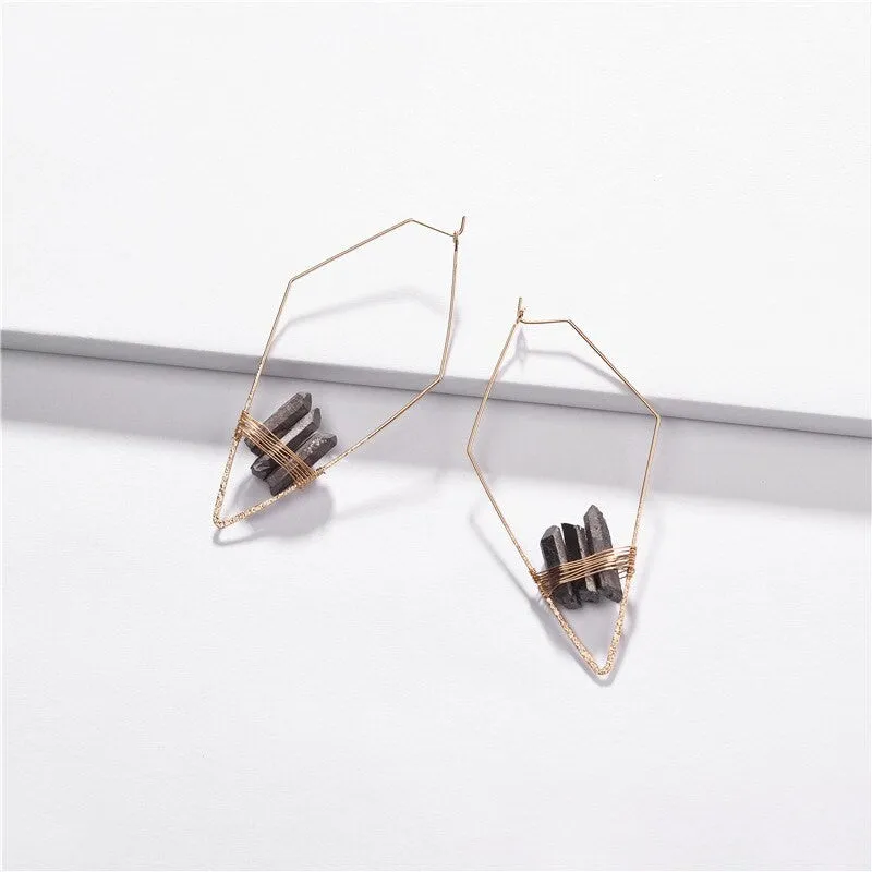 International Irregular Geometric Natural Hoop Style Earrings - 2 Colors