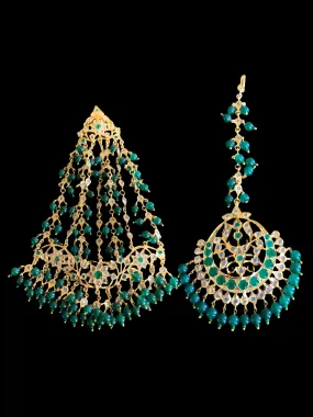 JT4 Hira Jhoomar tika in green ( emeralds ) ( READY TO SHIP )