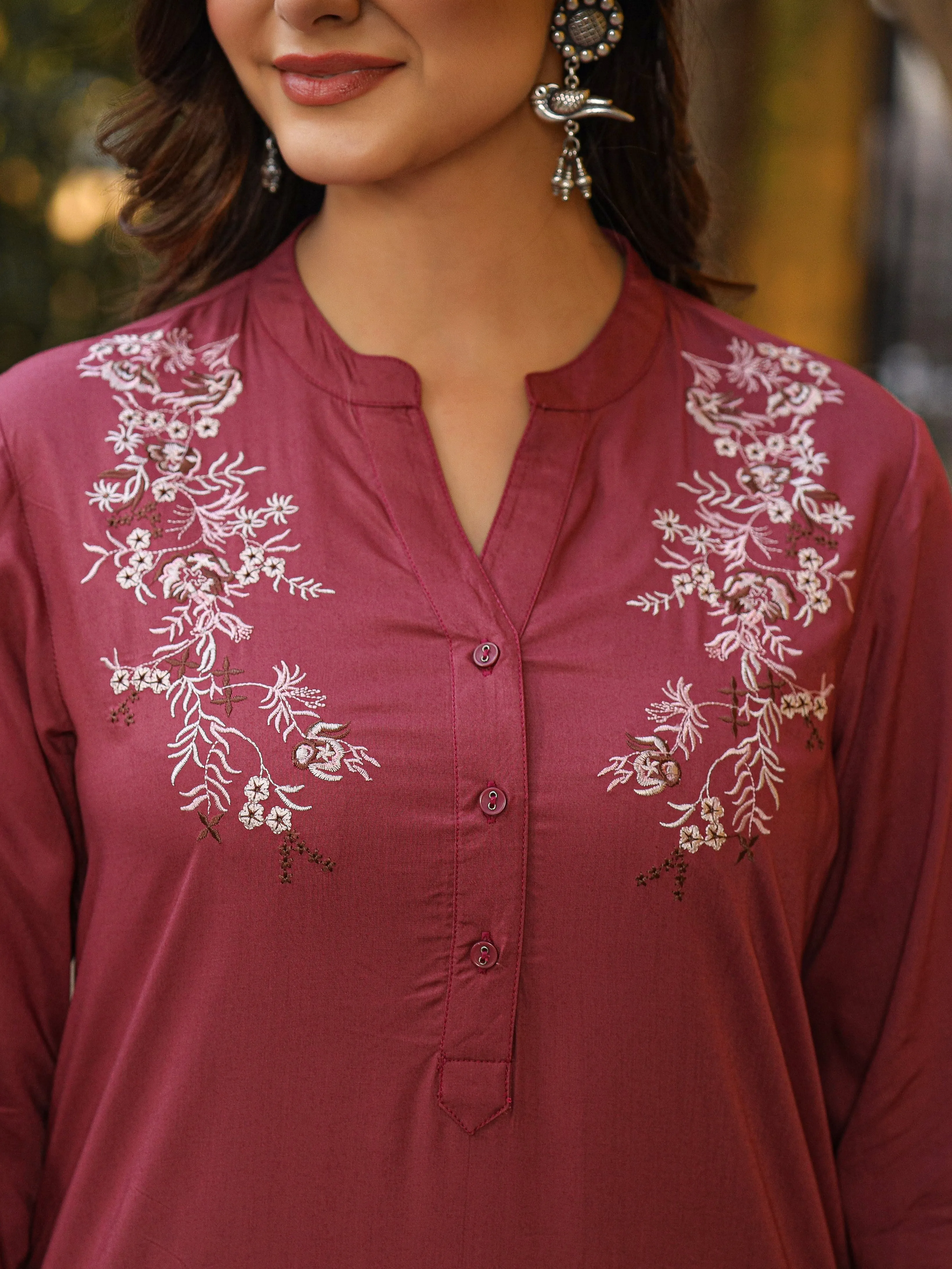 Juniper Onion Pink Modal Rayon Embroidered Tunic