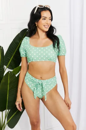 Marina West Swim Vacay Ready Bikini mit Puffärmeln in Gum Leaf