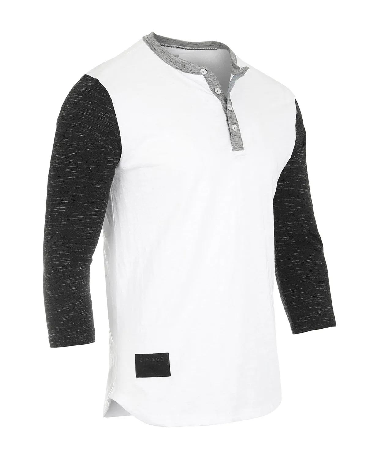 Men's 3/4 Sleeve Black & White Baseball Henley