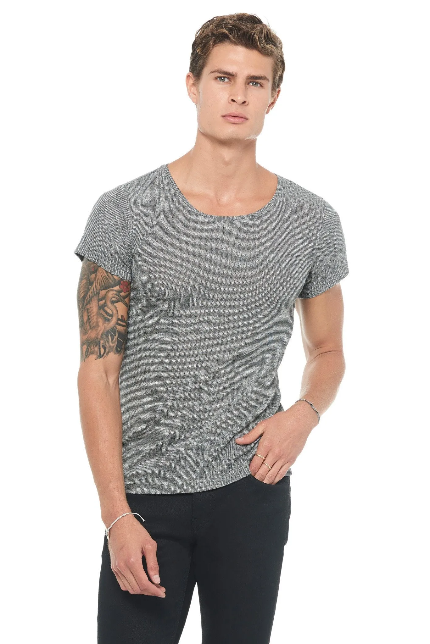 Men's Novelty Texture Wide Neck Tee