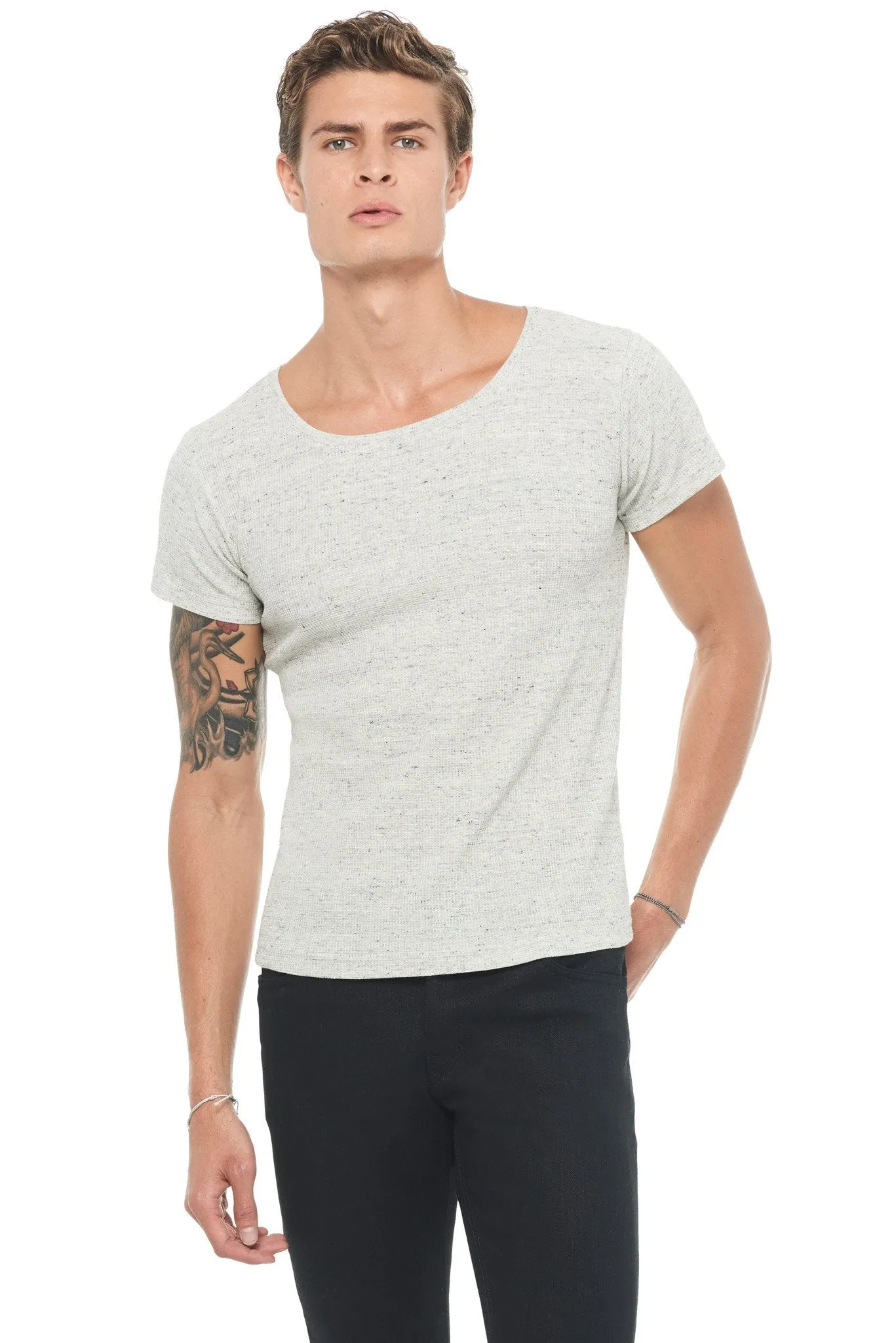 Men's Novelty Texture Wide Neck Tee