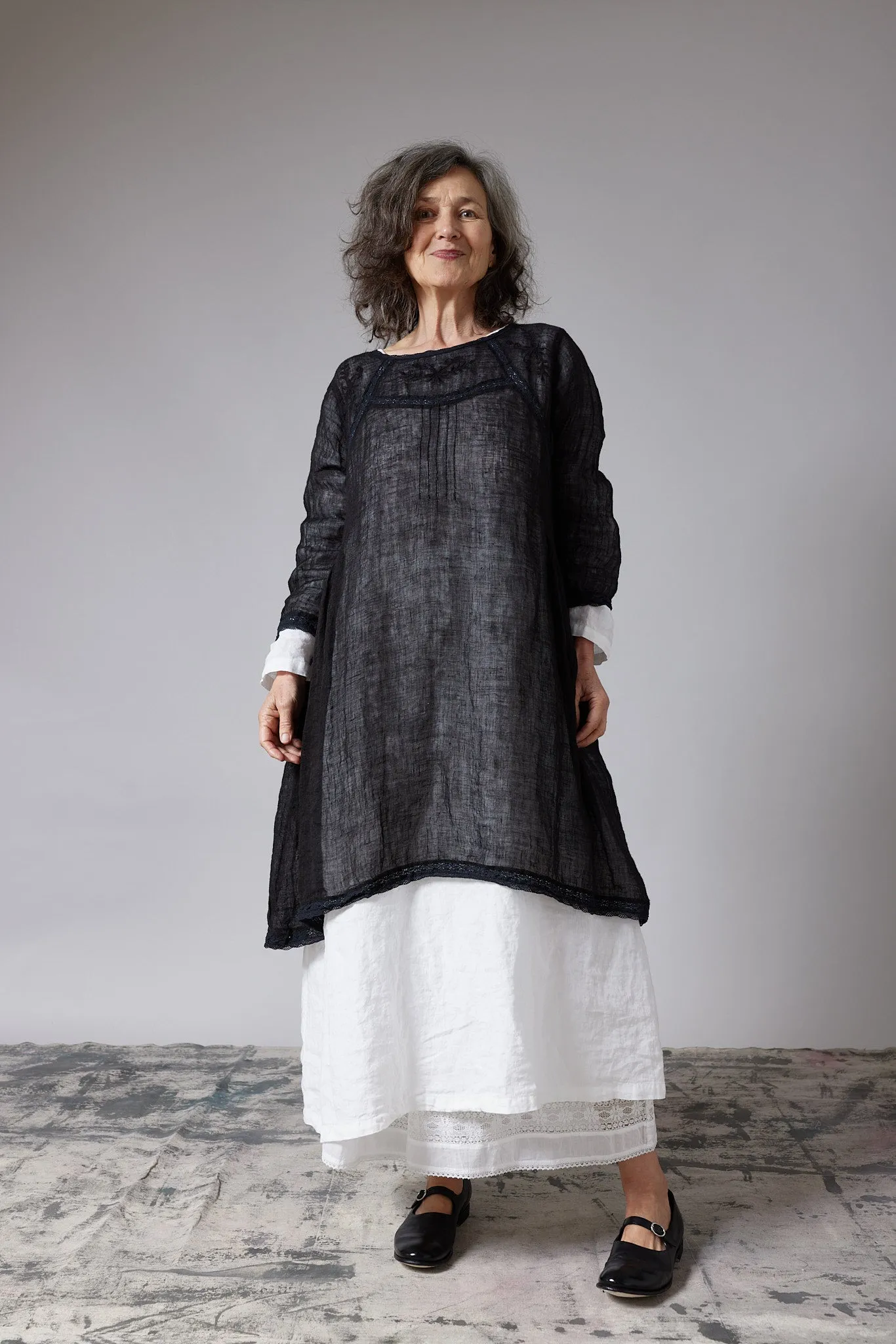 Metta - Piper Long Sleeve Lace & Linen Gauze Dress