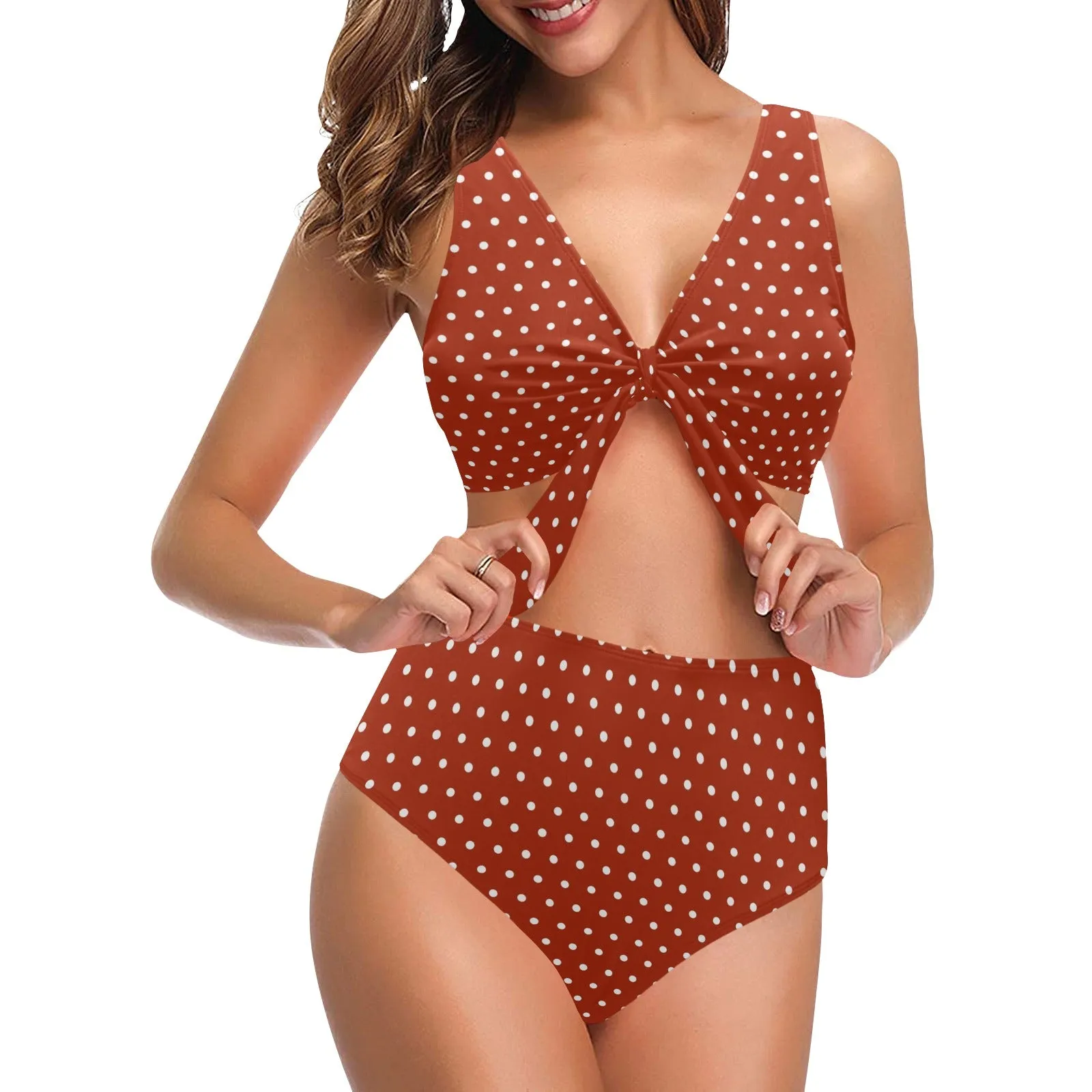 Micro Polkadot Chest Bowknot Bikini Swimsuit