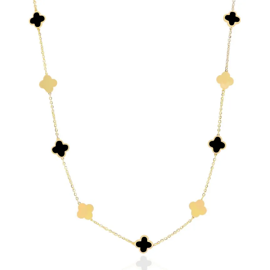 Mini Onyx and Gold Clover Necklace