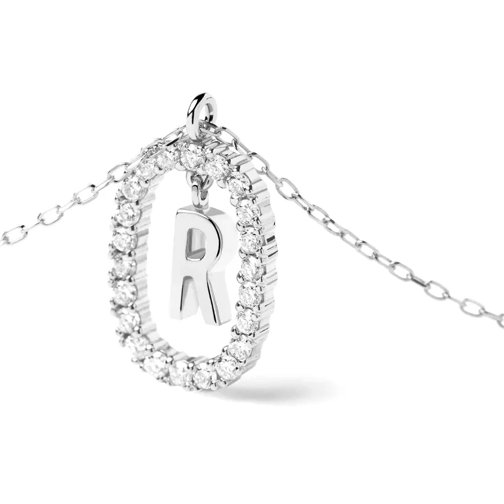 Moissanite Letter R Dangle Pendant Necklace