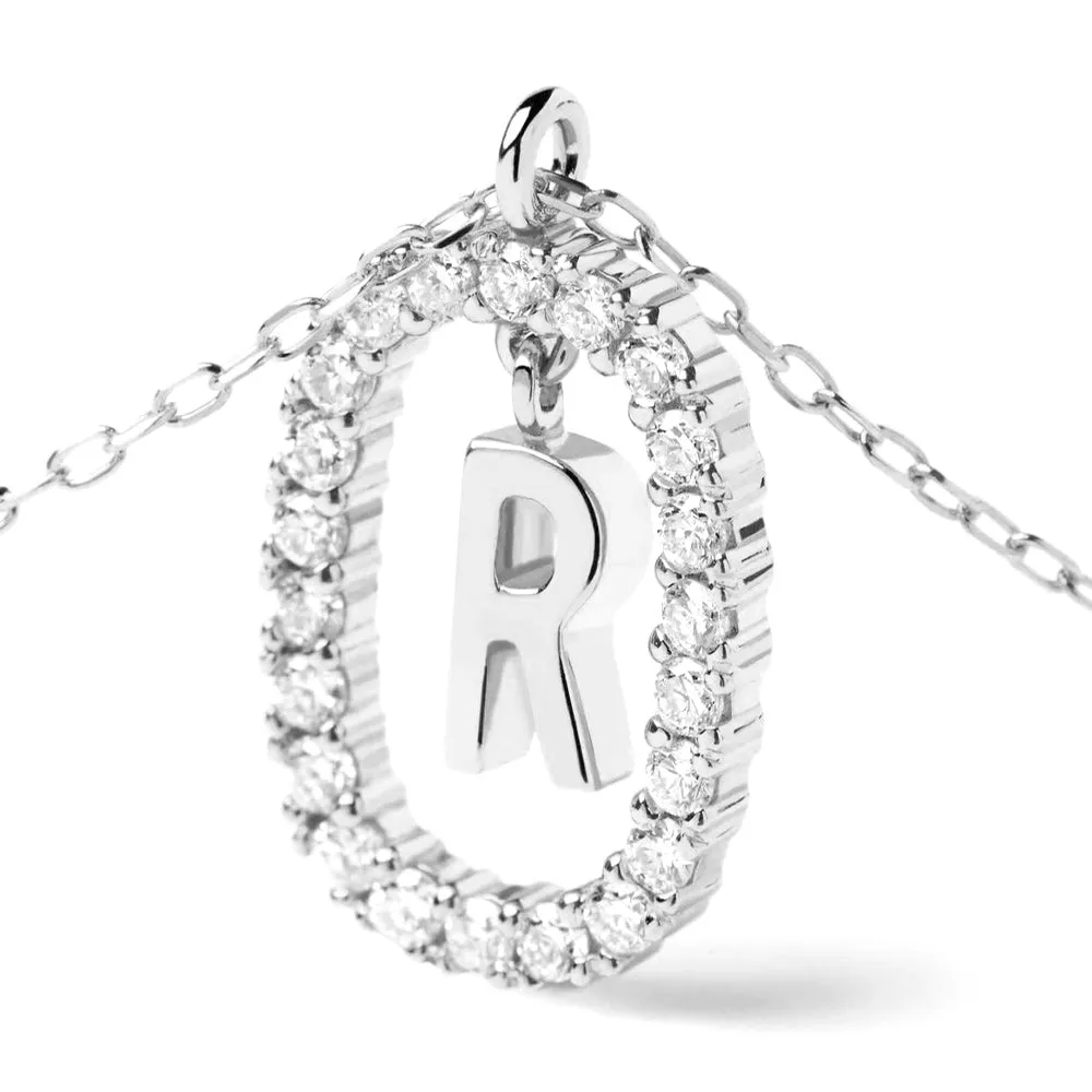 Moissanite Letter R Dangle Pendant Necklace