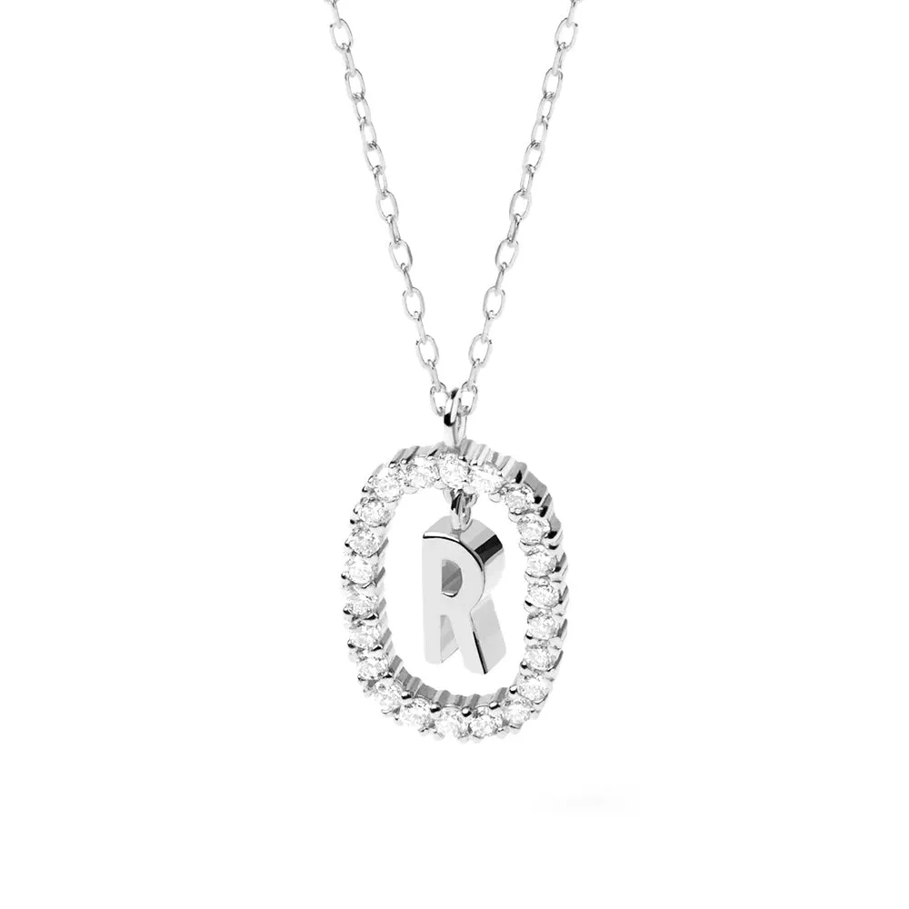 Moissanite Letter R Dangle Pendant Necklace