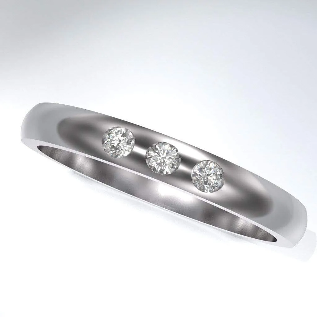 Narrow 3 White Sapphire Wedding Ring