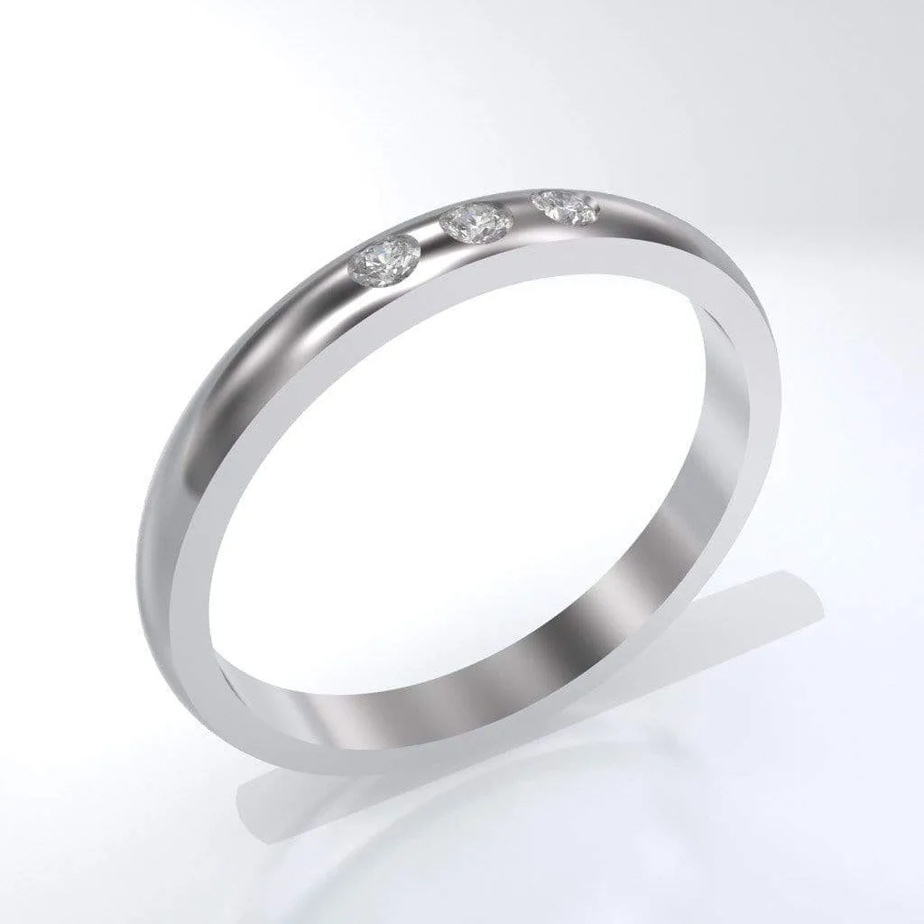 Narrow 3 White Sapphire Wedding Ring