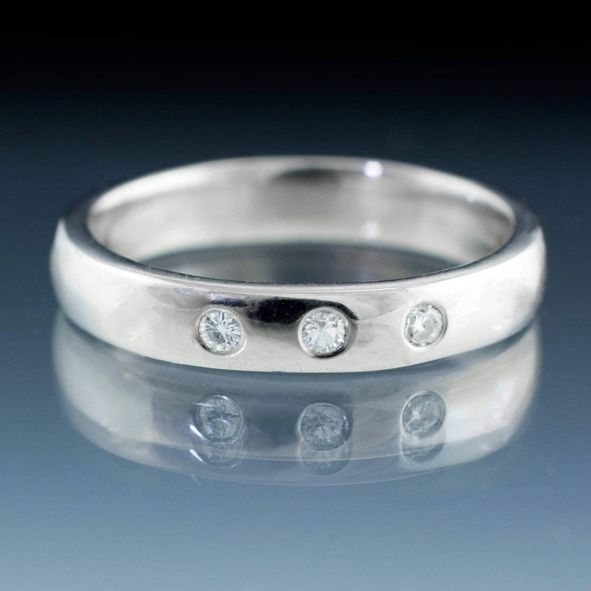 Narrow 3 White Sapphire Wedding Ring