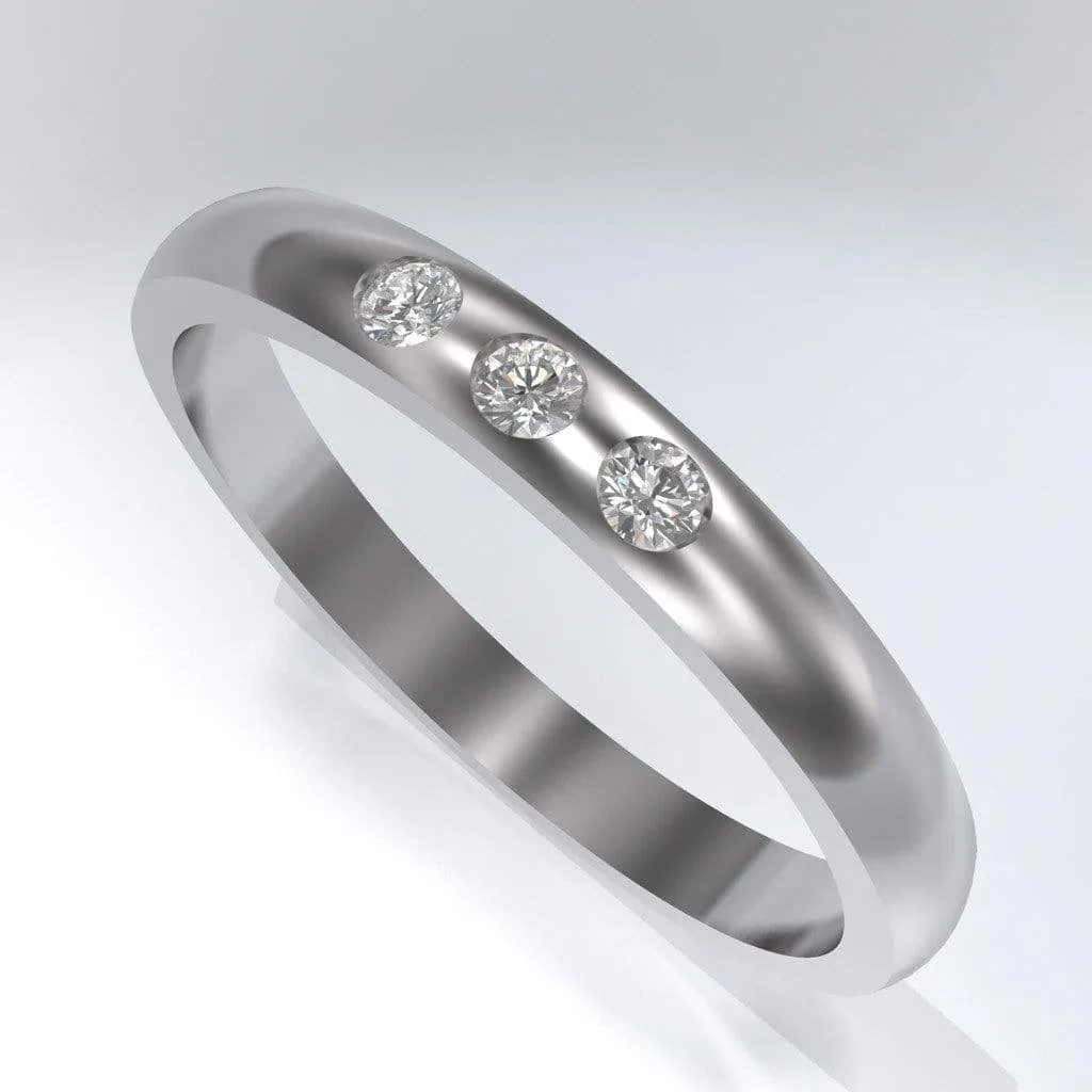 Narrow 3 White Sapphire Wedding Ring