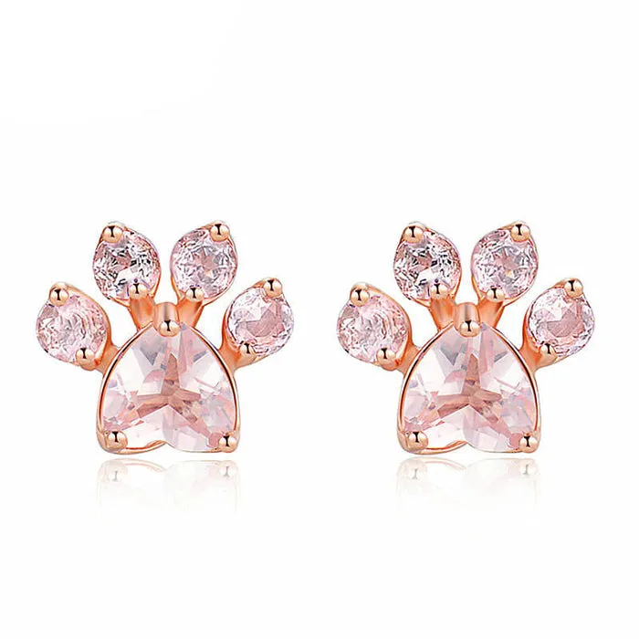 Natural Rose Quartz Cat Paw Set (14K Rose Gold Plated)