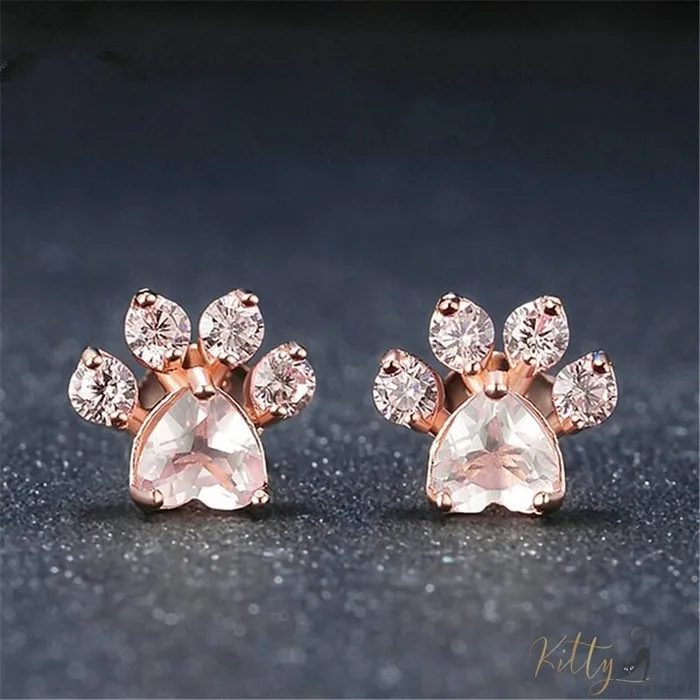 Natural Rose Quartz Cat Paw Set (14K Rose Gold Plated)