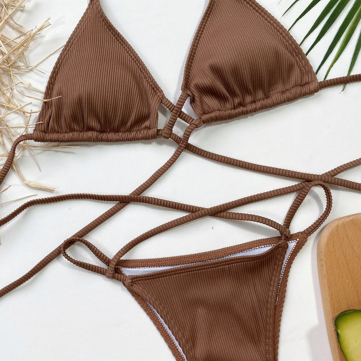 Neckholder-Bikini-Set mit überkreuzten Rippen