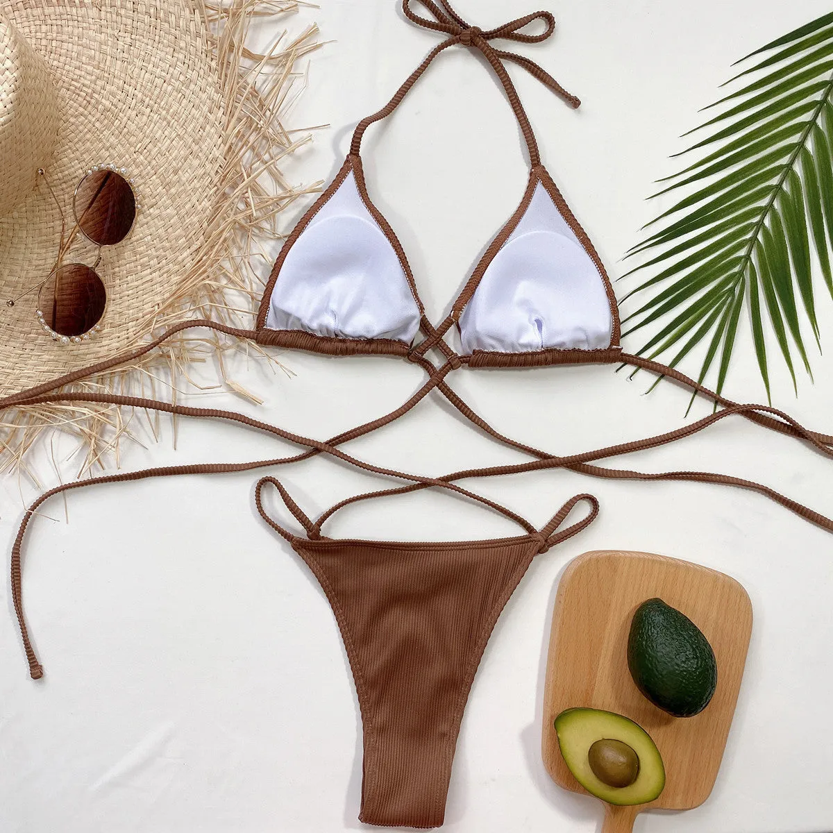 Neckholder-Bikini-Set mit überkreuzten Rippen