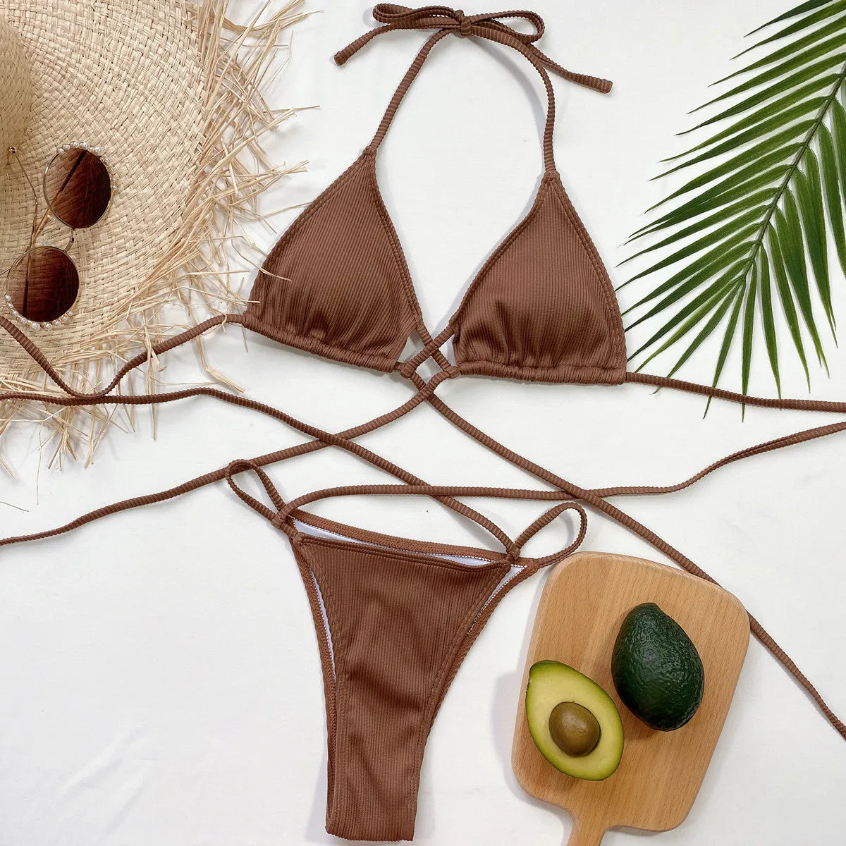 Neckholder-Bikini-Set mit überkreuzten Rippen