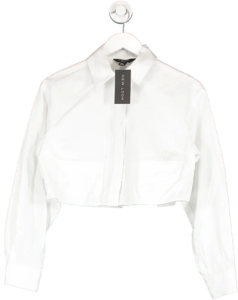 New Look White Crop Low Pocket Shirt UK 8