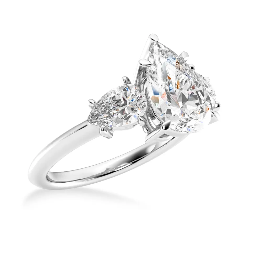 NEW Pear Shaped Three Stone Moissanite Engagement Ring