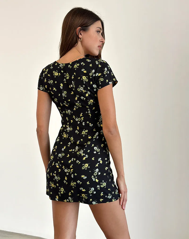 Omoni Mini Dress in Lemon and Lime Black