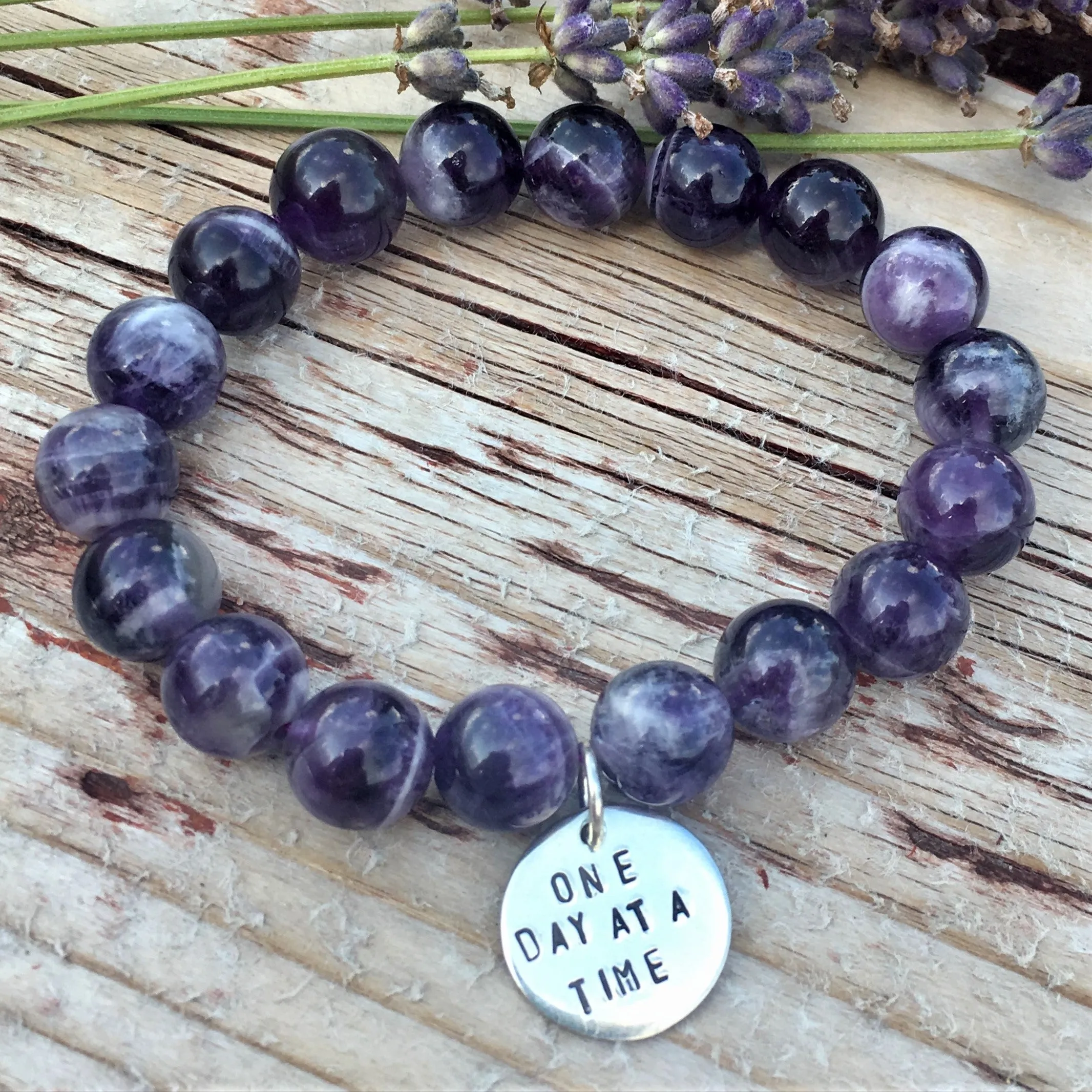 One Day at a Time - Inspirational Bracelet with Amethyst