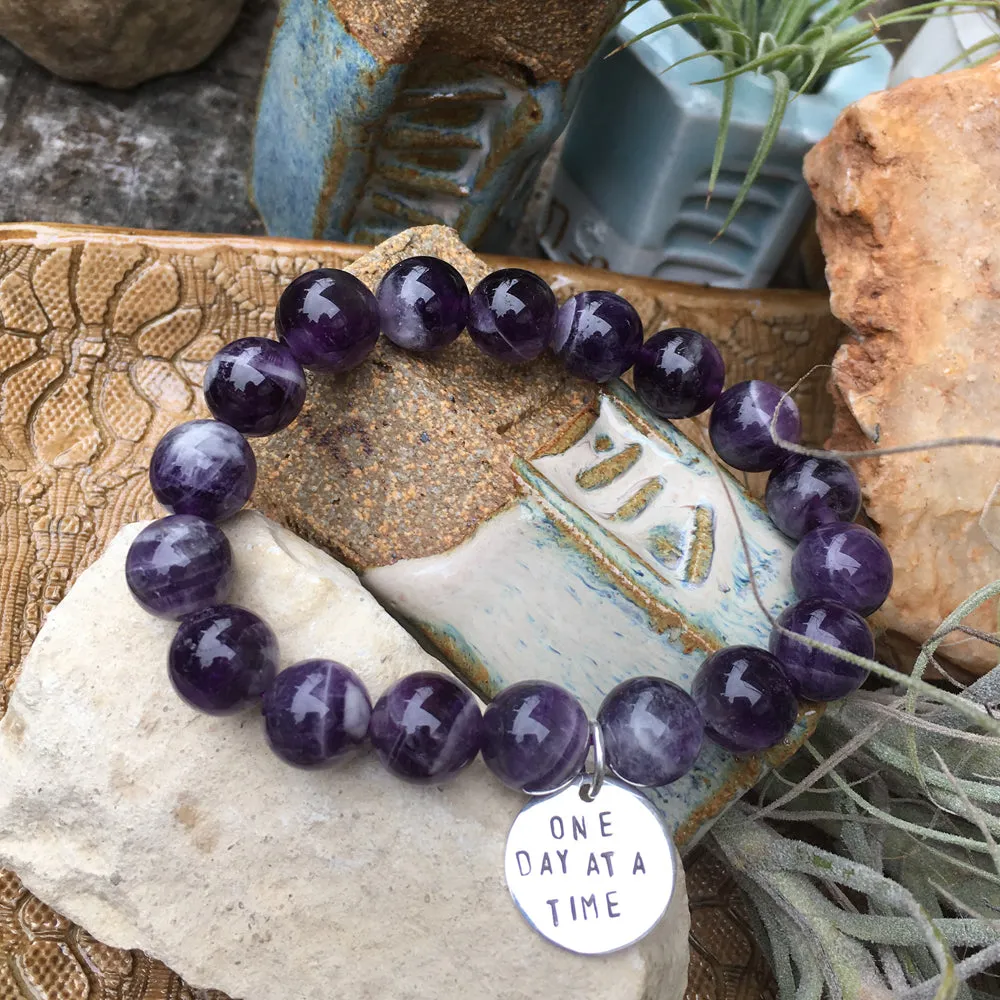 One Day at a Time - Inspirational Bracelet with Amethyst