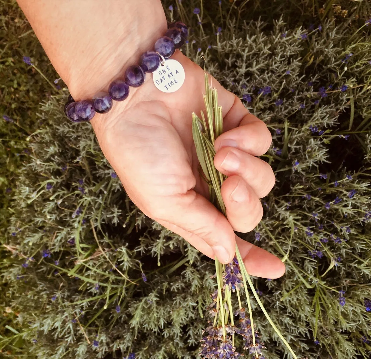 One Day at a Time - Inspirational Bracelet with Amethyst