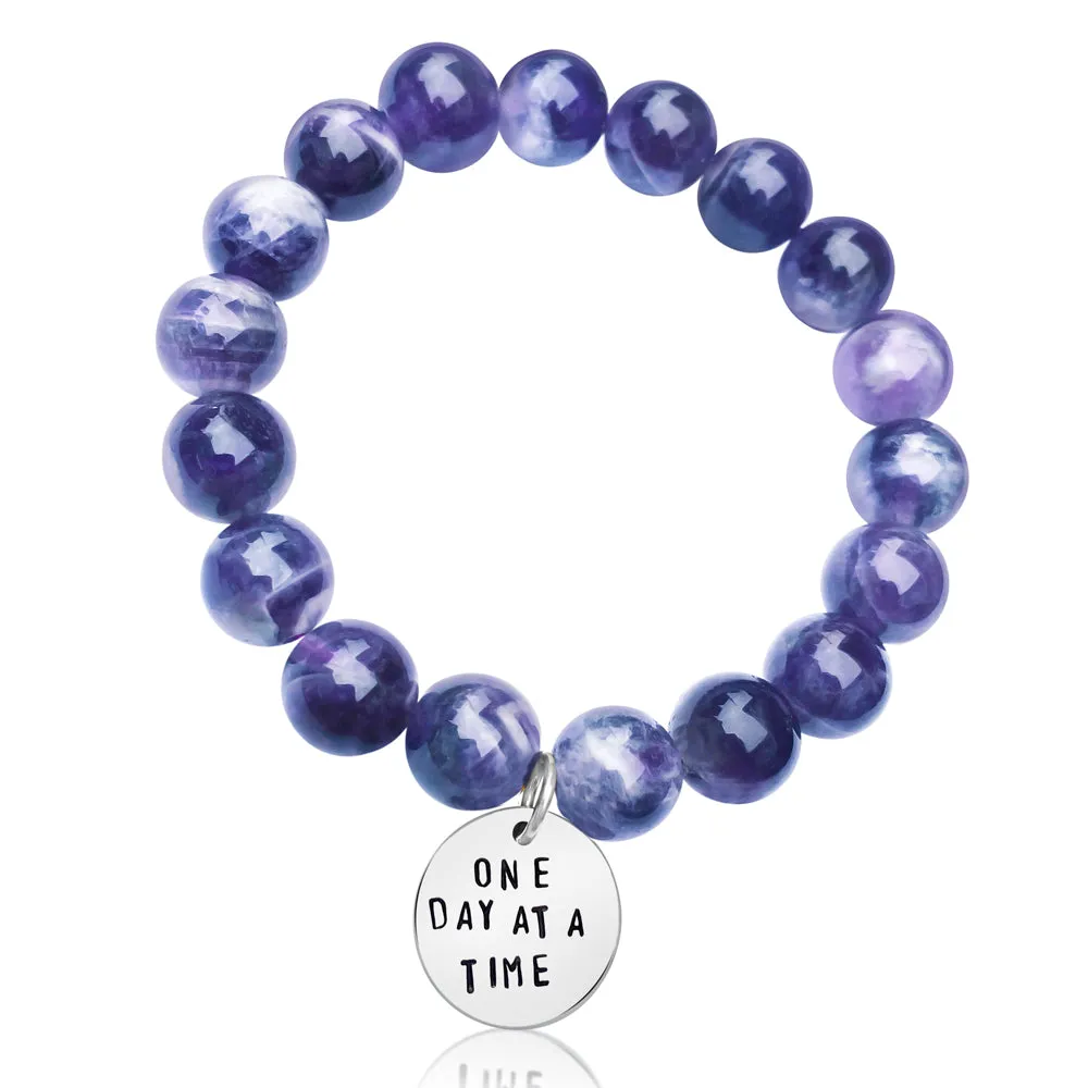 One Day at a Time - Inspirational Bracelet with Amethyst