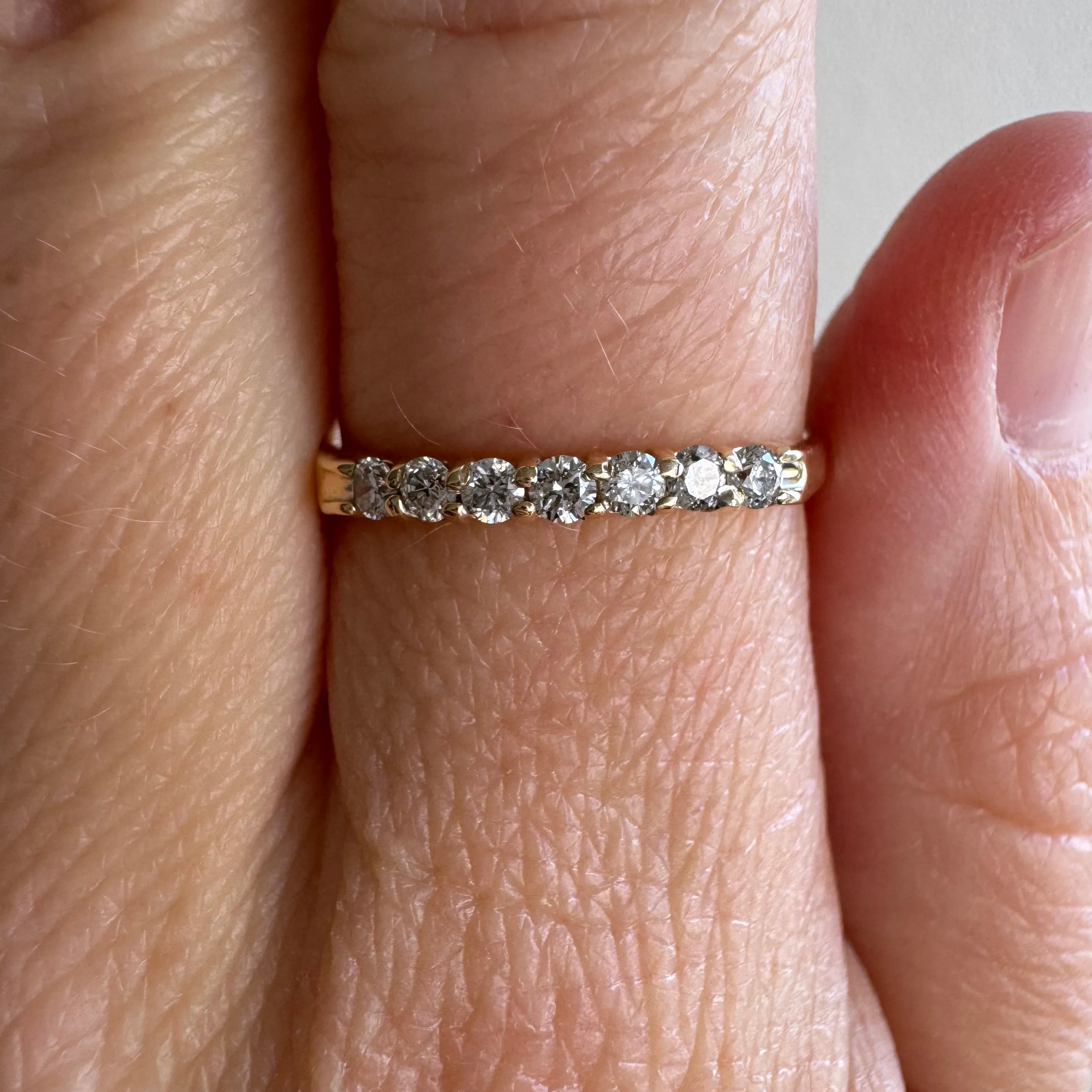 P R E - L O V E D // seven sparkles / 14k yellow gold diamond half eternity band / size 7.25 to 7.5