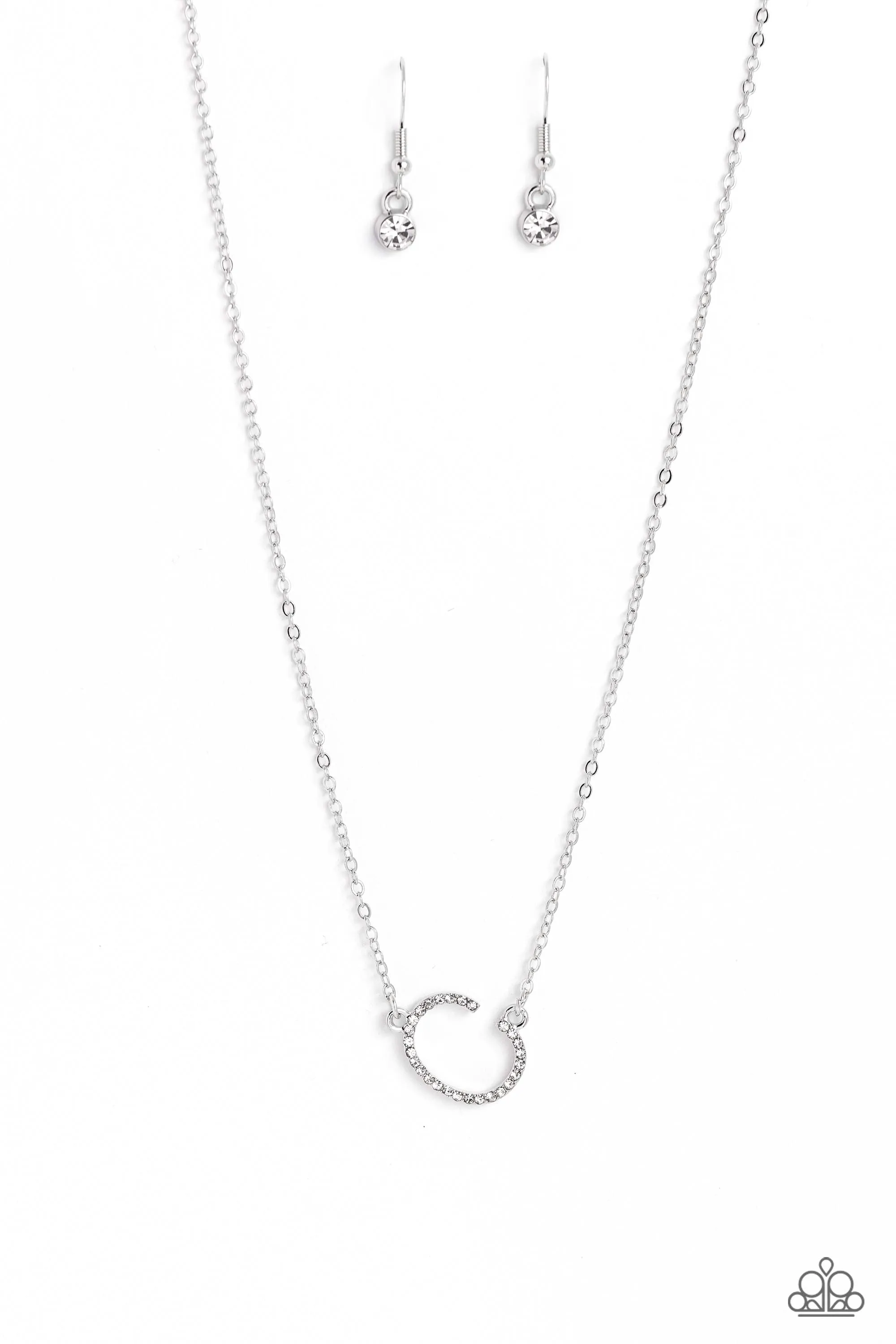 Paparazzi INITIALLY Yours C - White Necklace & Earring Set