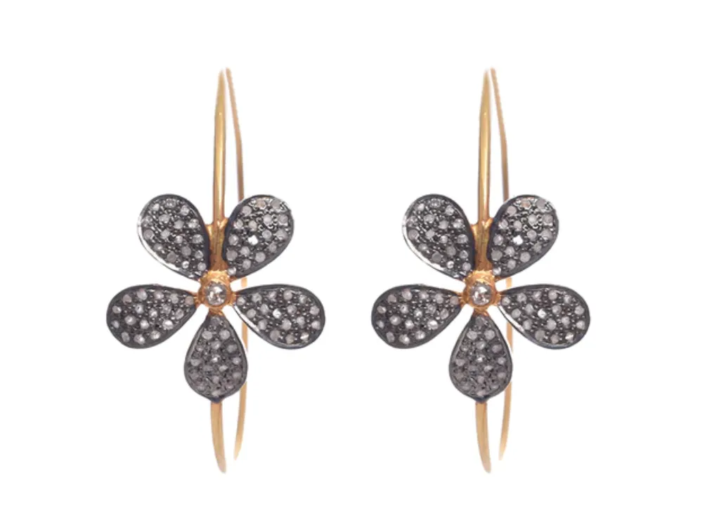 Pave Diamond Flower Hoops