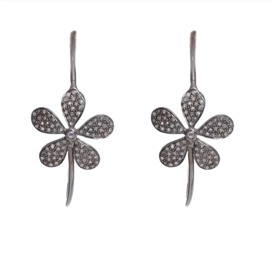 Pave Diamond Flower Hoops