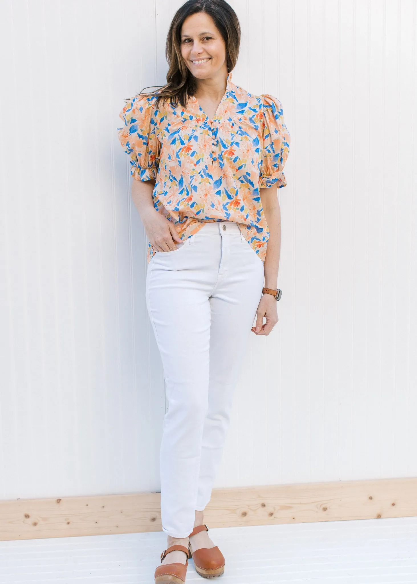 Peach and Blue Impressions Top