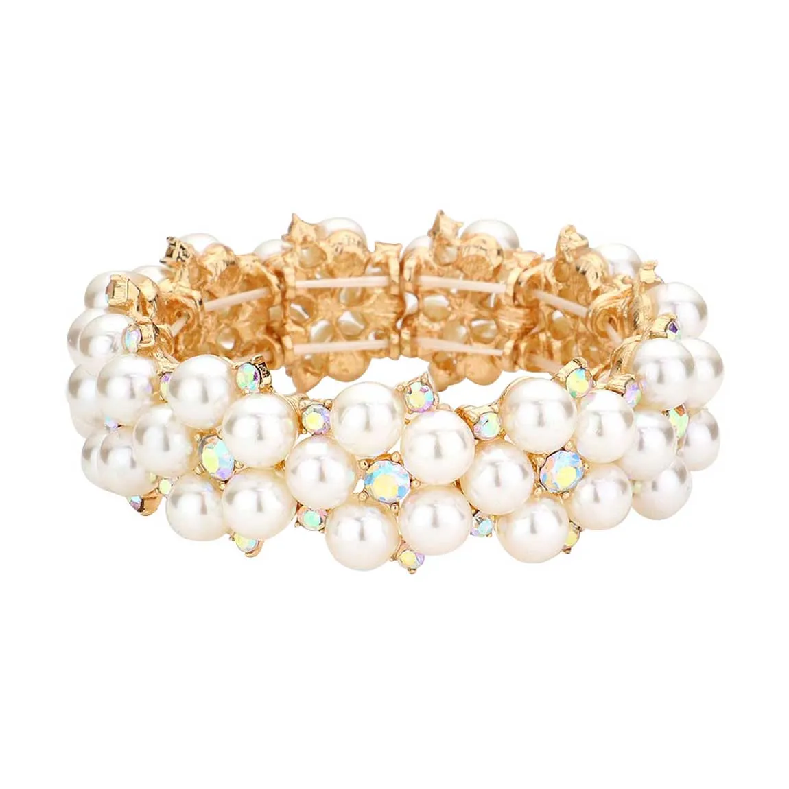 Pearl Flower Cluster Link Stretch Bracelet