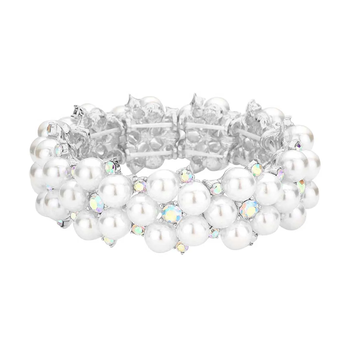 Pearl Flower Cluster Link Stretch Bracelet