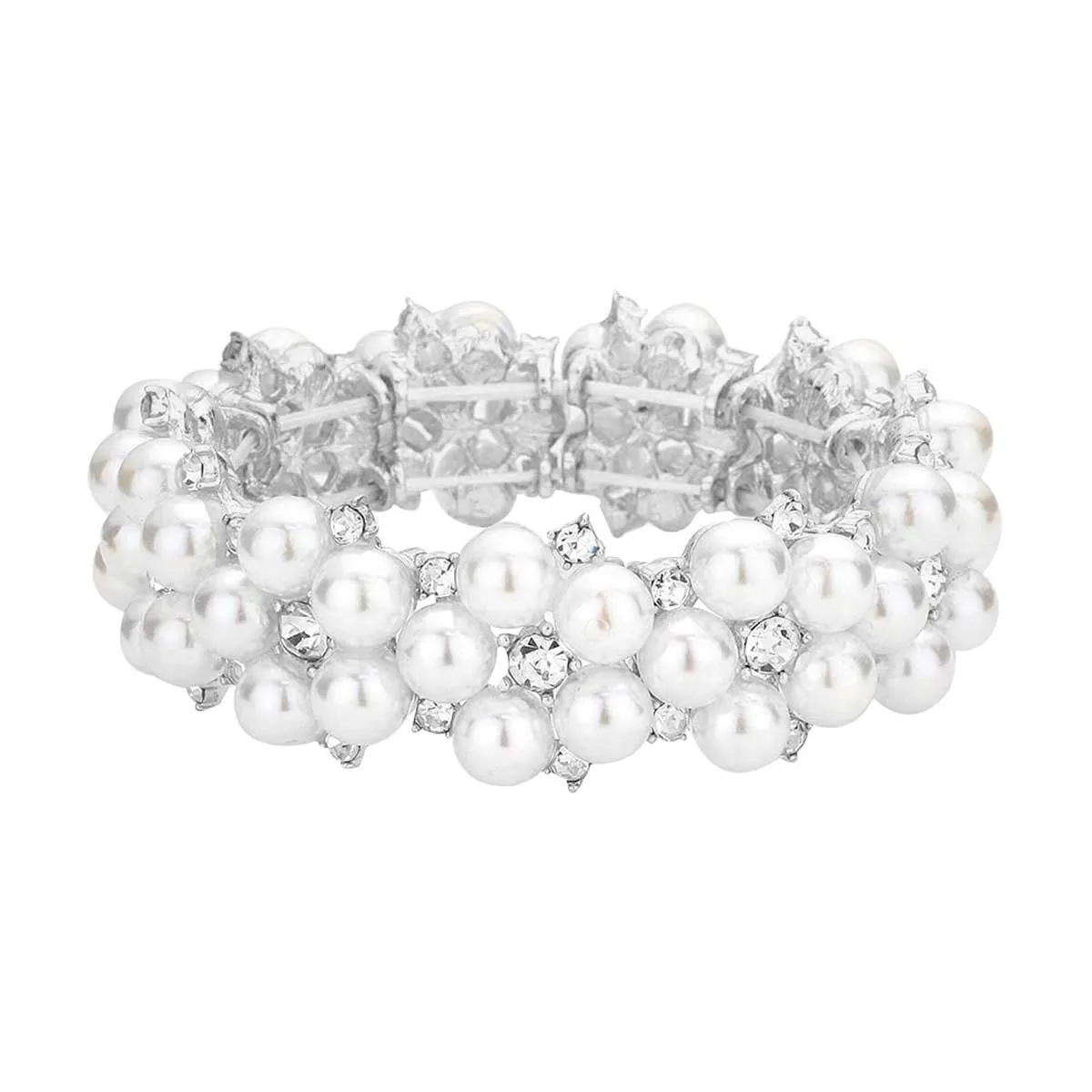 Pearl Flower Cluster Link Stretch Bracelet