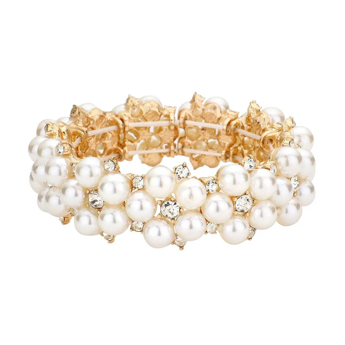 Pearl Flower Cluster Link Stretch Bracelet