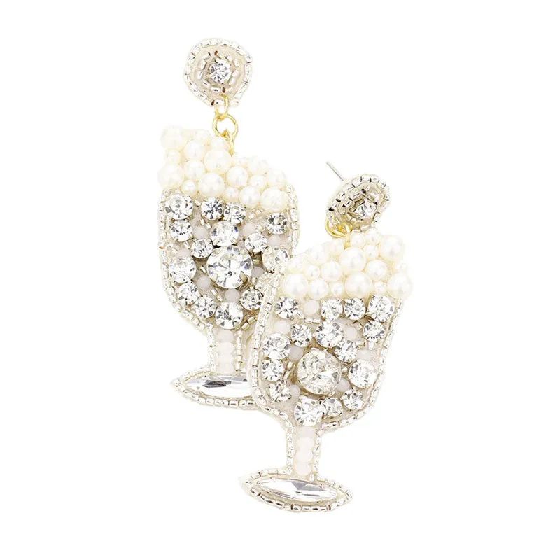 Pearl Stone Cluster Champagne Mardi Gras Earrings